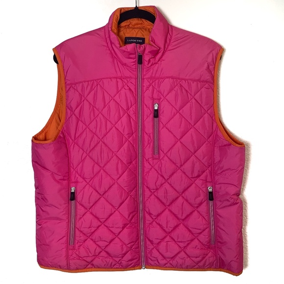 Lands' End Jackets & Blazers - Lands End Quilted Puffer Vest Primaloft Woman XL Pink Outdoor Granola Hiking Ski
